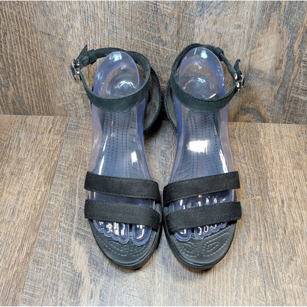 Crocs Leigh II Sandals Womens Sz 9 Black Ankle Strap Buckle Comfort Wedge Shoes - Picture 5 of 13